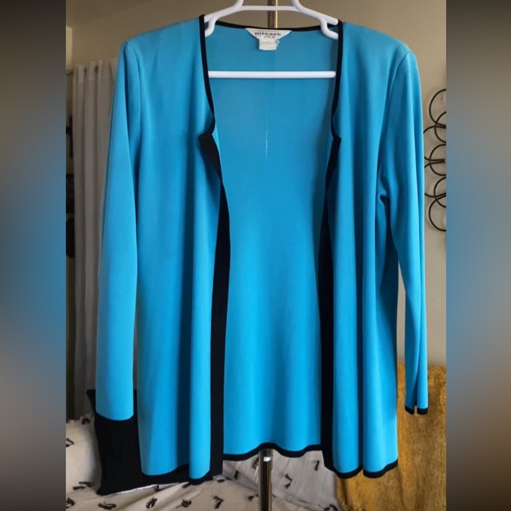 Vintage Exclusively Misook Woman Turquoise Black Open Cardigan Size 1X